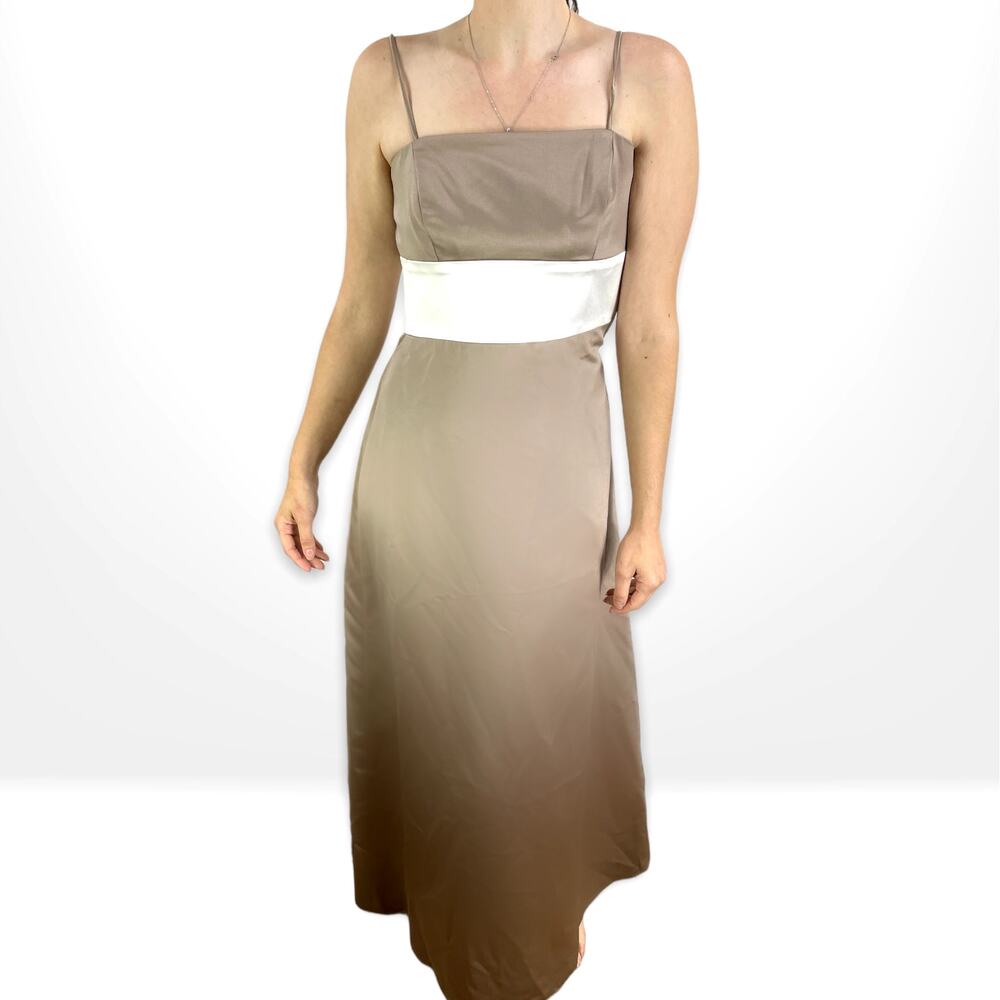 00s THREAD Vintage Brown White Striped Spaghetti Strap Maxi Gown